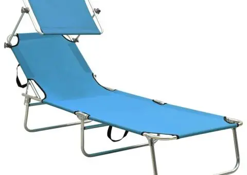 Șezlong pliabil cu baldachin, oțel, turcoaz și albastru - 2/5