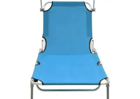 Șezlong pliabil cu baldachin, oțel, turcoaz și albastru - 3/5