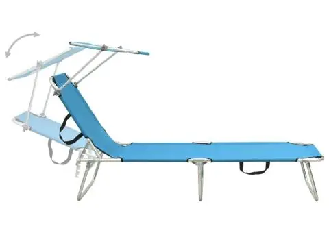 Șezlong pliabil cu baldachin, oțel, turcoaz și albastru - 4/5