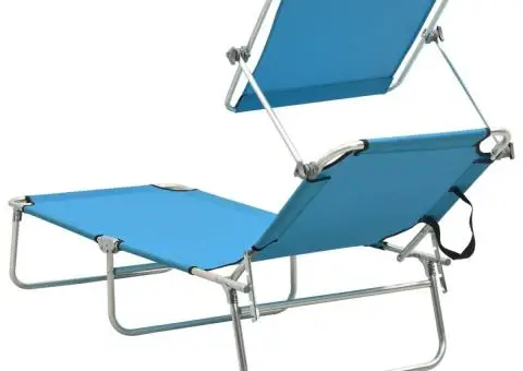 Șezlong pliabil cu baldachin, oțel, turcoaz și albastru - 5/5