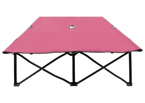 Șezlong pliabil pentru 2 persoane, roz, oțel - 3/5