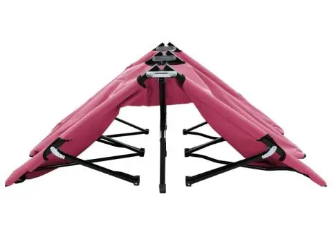 Șezlong pliabil pentru 2 persoane, roz, oțel - 4/5