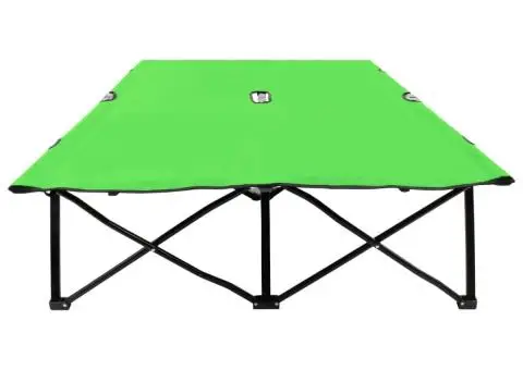 Șezlong pliabil pentru 2 persoane, verde, oțel - 3/5