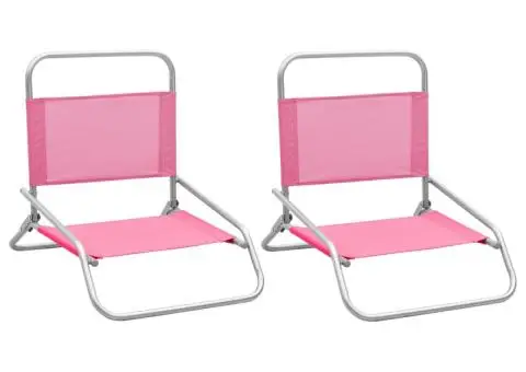 Scaune de plajă pliante, 2 buc., roz, material textil - 1/5