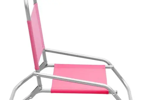 Scaune de plajă pliante, 2 buc., roz, material textil - 5/5