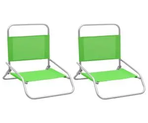 vidaXL Scaune de plajă pliante, 2 buc., verde, material textil