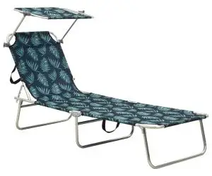 vidaXL Șezlong pliabil cu copertină, imprimeu frunze, aluminiu