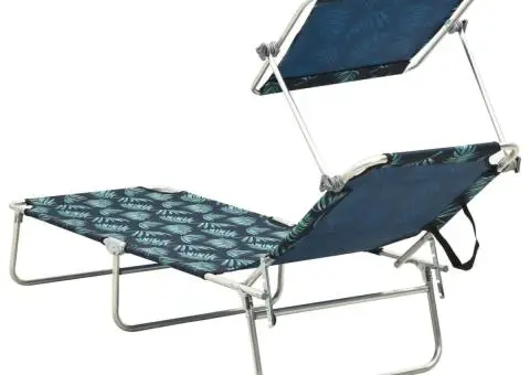 Șezlong pliabil cu copertină, imprimeu frunze, aluminiu - 3/5