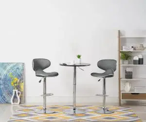 vidaXL Scaune de bar, 2 buc., gri, piele ecologică
