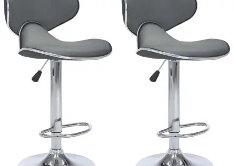 Scaune de bar, 2 buc., gri, piele ecologică - 2/5