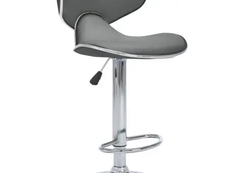 Scaune de bar, 2 buc., gri, piele ecologică - 3/5