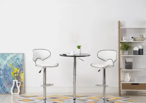 Scaune de bar, 2 buc., alb, piele ecologică - 1/5