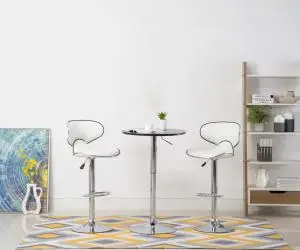 vidaXL Scaune de bar, 2 buc., alb, piele ecologică