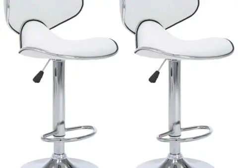 Scaune de bar, 2 buc., alb, piele ecologică - 2/5