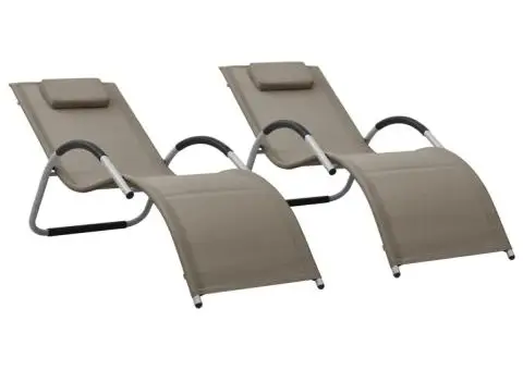 Șezlonguri, 2 buc., gri taupe și gri, textilenă - 1/5