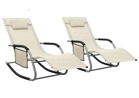 Șezlonguri, 2 buc., crem și gri, textilenă - 1/5