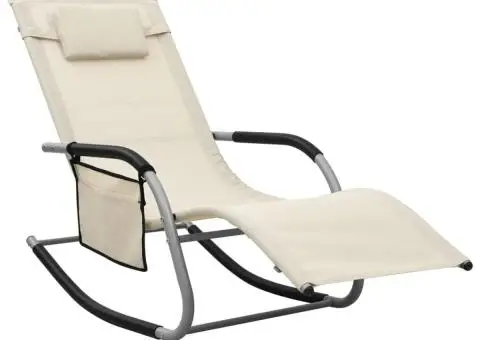 Șezlonguri, 2 buc., crem și gri, textilenă - 2/5