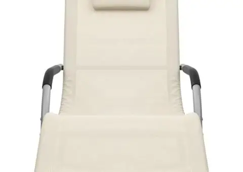 Șezlonguri, 2 buc., crem și gri, textilenă - 3/5