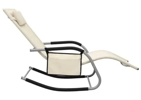 Șezlonguri, 2 buc., crem și gri, textilenă - 4/5