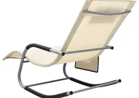 Șezlonguri, 2 buc., crem și gri, textilenă - 5/5