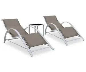 vidaXL Șezlonguri de plajă, 2 buc., cu masă, gri taupe, aluminiu