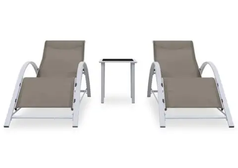 Șezlonguri de plajă, 2 buc., cu masă, gri taupe, aluminiu - 2/5