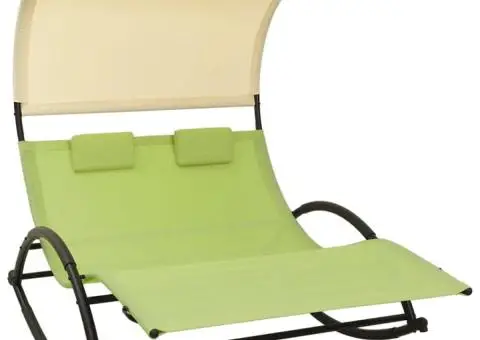 Șezlong de plajă dublu cu baldachin, verde și crem, textilenă - 1/5