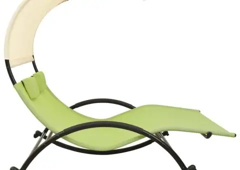 Șezlong de plajă dublu cu baldachin, verde și crem, textilenă - 3/5