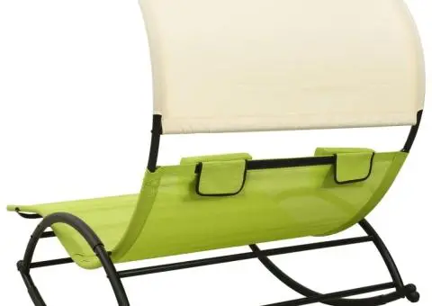 Șezlong de plajă dublu cu baldachin, verde și crem, textilenă - 4/5