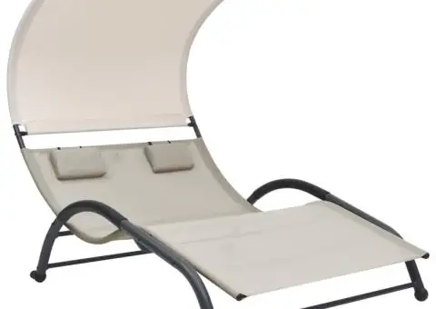 Șezlong de plajă dublu cu baldachin, crem, textilenă - 1/5