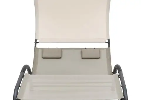 Șezlong de plajă dublu cu baldachin, crem, textilenă - 2/5