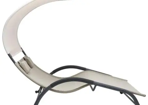 Șezlong de plajă dublu cu baldachin, crem, textilenă - 3/5