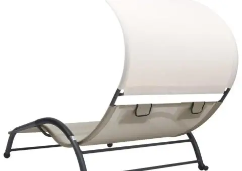 Șezlong de plajă dublu cu baldachin, crem, textilenă - 4/5