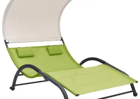 Șezlong de plajă dublu cu baldachin, verde, textilenă - 1/5