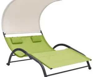 vidaXL Șezlong de plajă dublu cu baldachin, verde, textilenă