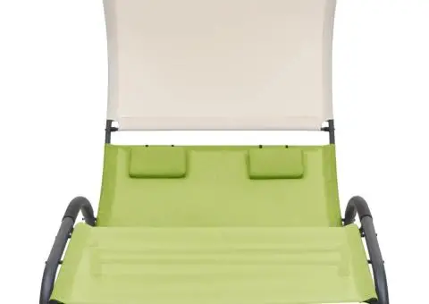 Șezlong de plajă dublu cu baldachin, verde, textilenă - 2/5