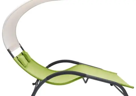 Șezlong de plajă dublu cu baldachin, verde, textilenă - 3/5