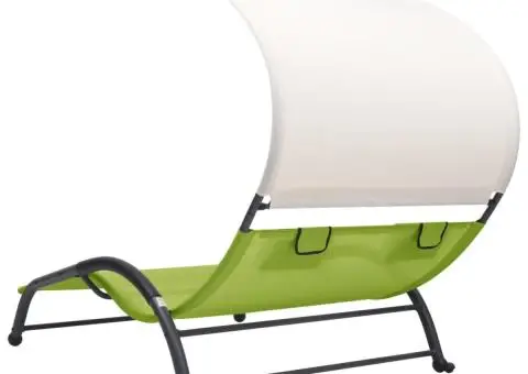 Șezlong de plajă dublu cu baldachin, verde, textilenă - 4/5