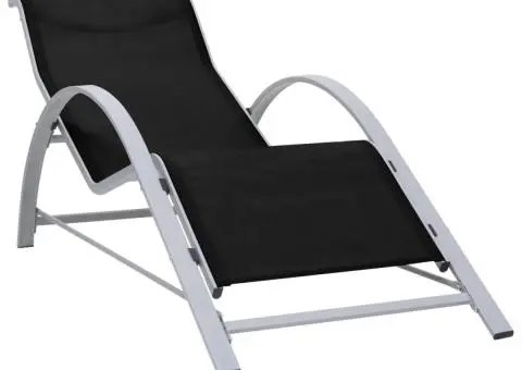 Șezlong, negru, textilenă și aluminiu - 1/5