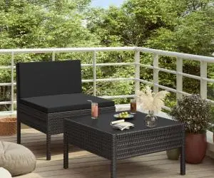 vidaXL Set mobilier de grădină cu perne, 2 piese, negru, poliratan