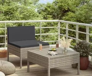 vidaXL Set mobilier de grădină cu perne, 2 piese, gri, poliratan
