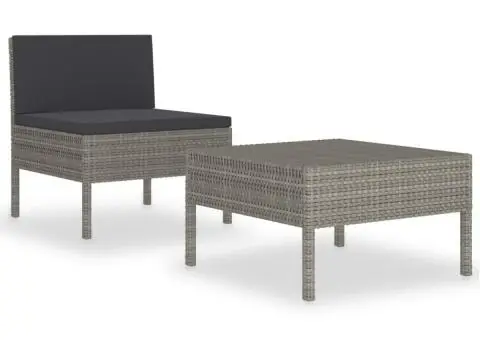 Set mobilier de grădină cu perne, 2 piese, gri, poliratan - 2/5