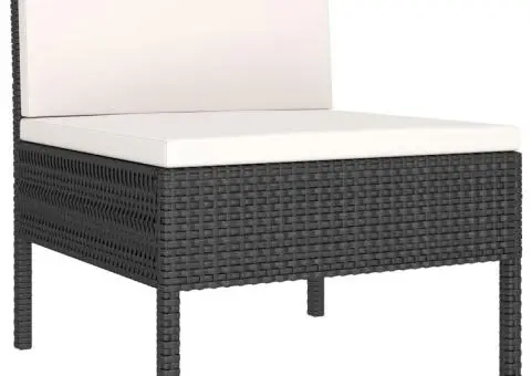 Set mobilier de grădină cu perne, 3 piese, negru, poliratan - 4/5