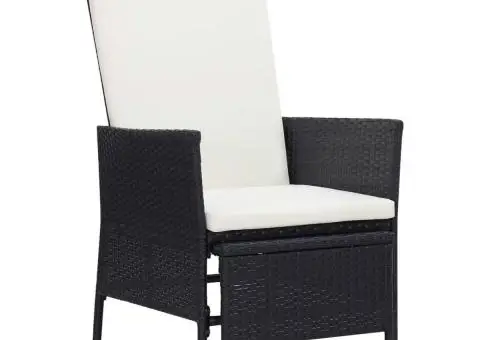 Scaun de grădină rabatabil cu perne, negru, poliratan - 1/5