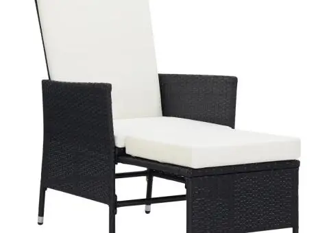 Scaun de grădină rabatabil cu perne, negru, poliratan - 2/5