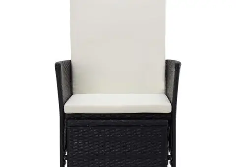 Scaun de grădină rabatabil cu perne, negru, poliratan - 3/5