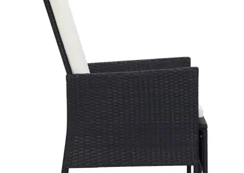 Scaun de grădină rabatabil cu perne, negru, poliratan - 4/5