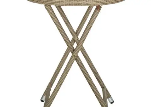 Masă de ceai, bej, 60 cm, poliratan și sticlă securizată - 2/5