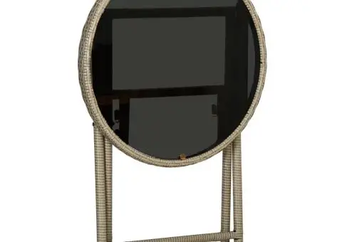 Masă de ceai, bej, 60 cm, poliratan și sticlă securizată - 4/5