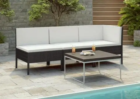 Set mobilier de grădină cu perne, 3 piese, negru, poliratan - 1/5